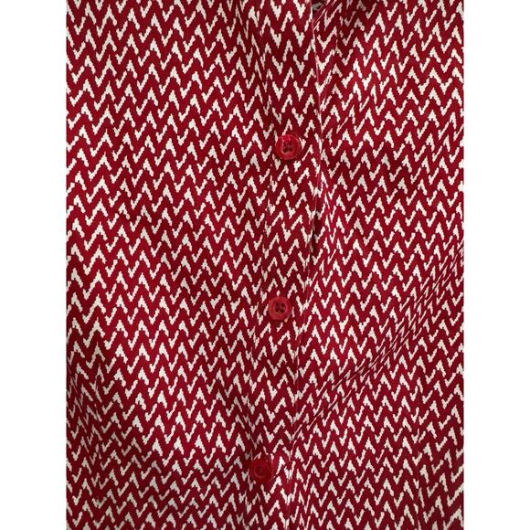 Chicos Womens Top 0 Small Red Chevron 100% Cotton No Iron Collar Shirt #3231 - Picture 8 of 12